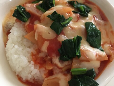 チキンと野菜のトマト煮リメイク！トマトチーズ丼